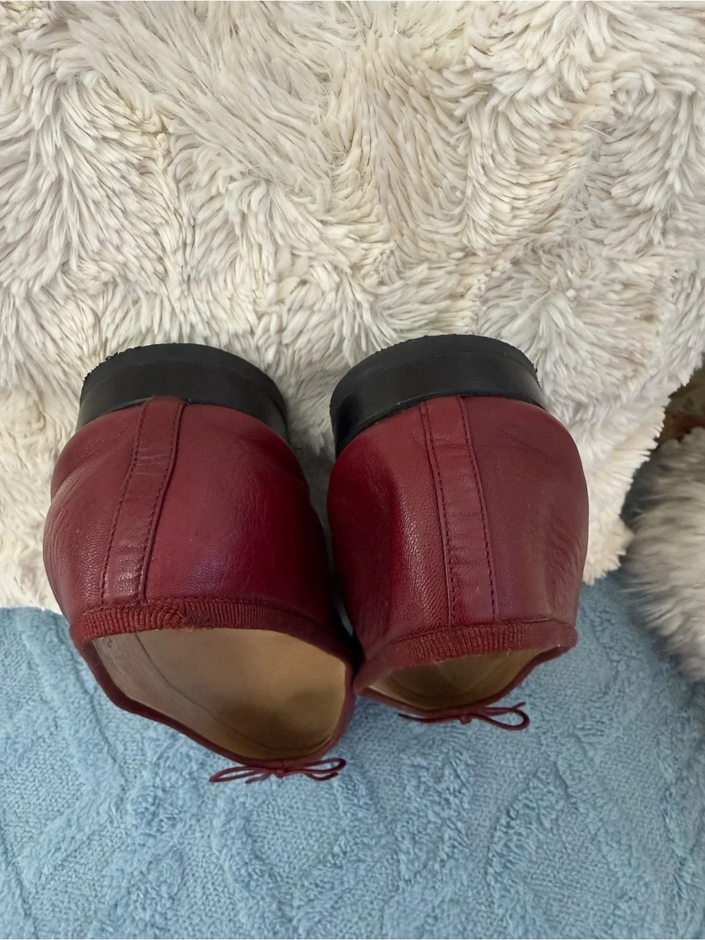 CHANEL Burgundy Leather Ballet Flats with CC Toe Emblem